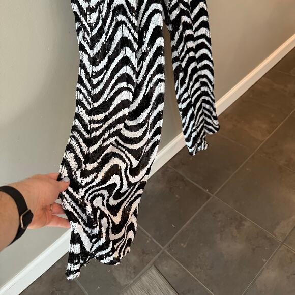 Hutch Syd Jumpsuit Psychedelic Zebra Sequins Party Black White Sz 10 New Years - Picture 6 of 16